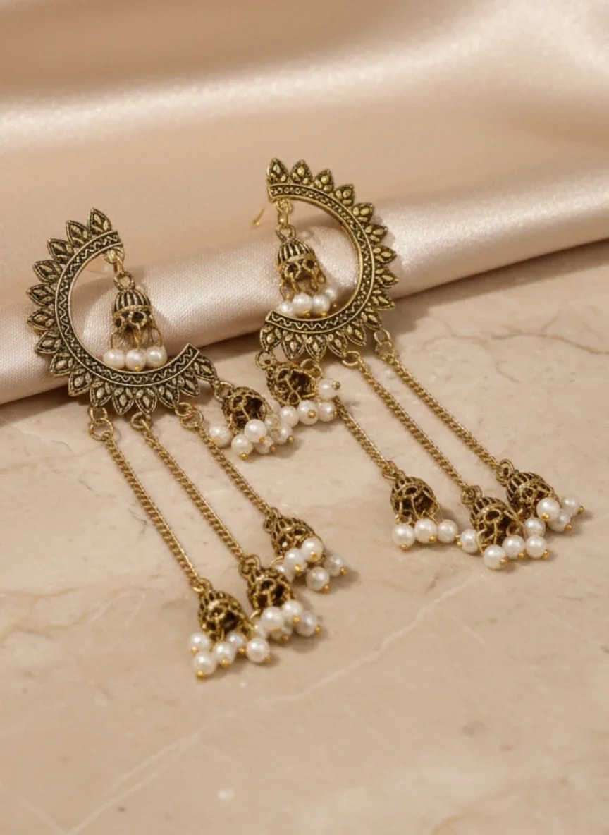 Gold-Tone Kashmiri Style Long Tassel Earrings jewellery