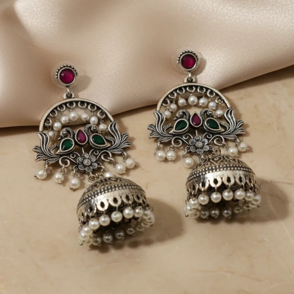 Kashmiri Style Oxidized Jhumka Earrings jewellery