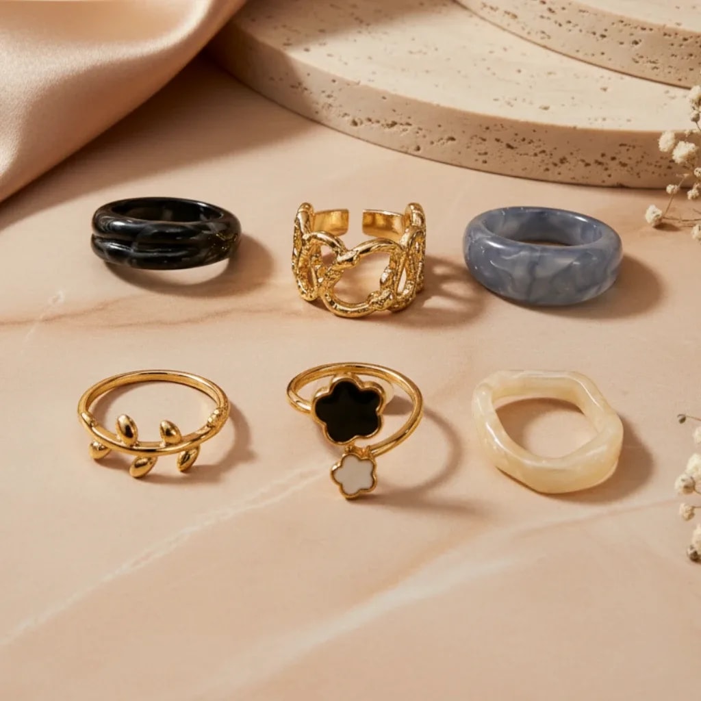 Trendy Gold-Tone Stackable Ring Set jewellery