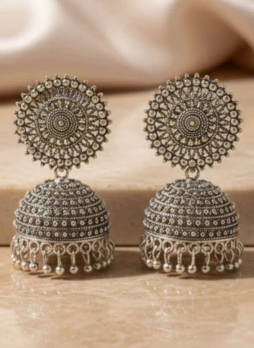 Oxidized Silver-Tone Jhumka Earrings jewellery