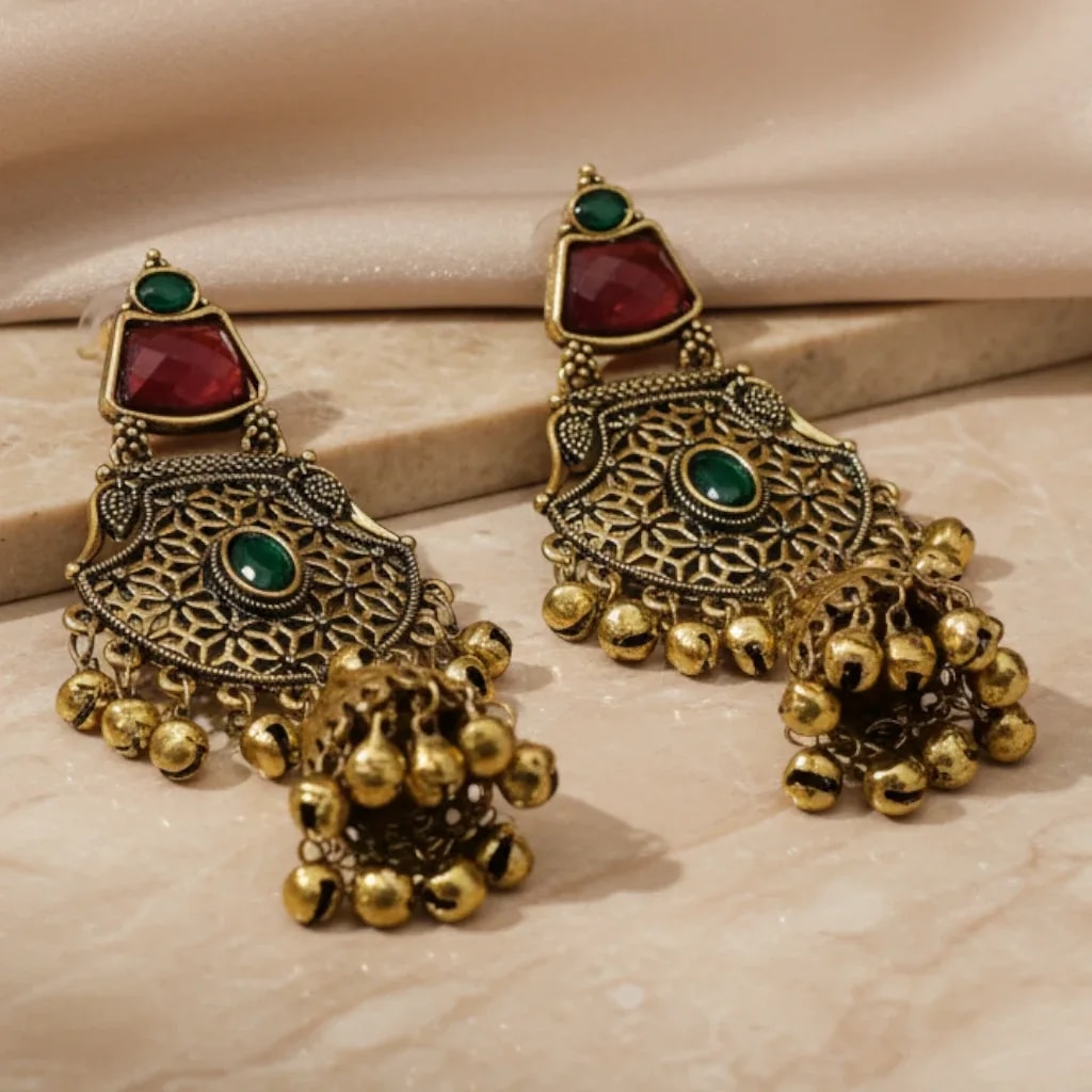 Kashmiri Gold-Tone Statement Jhumka Earrings jewellery