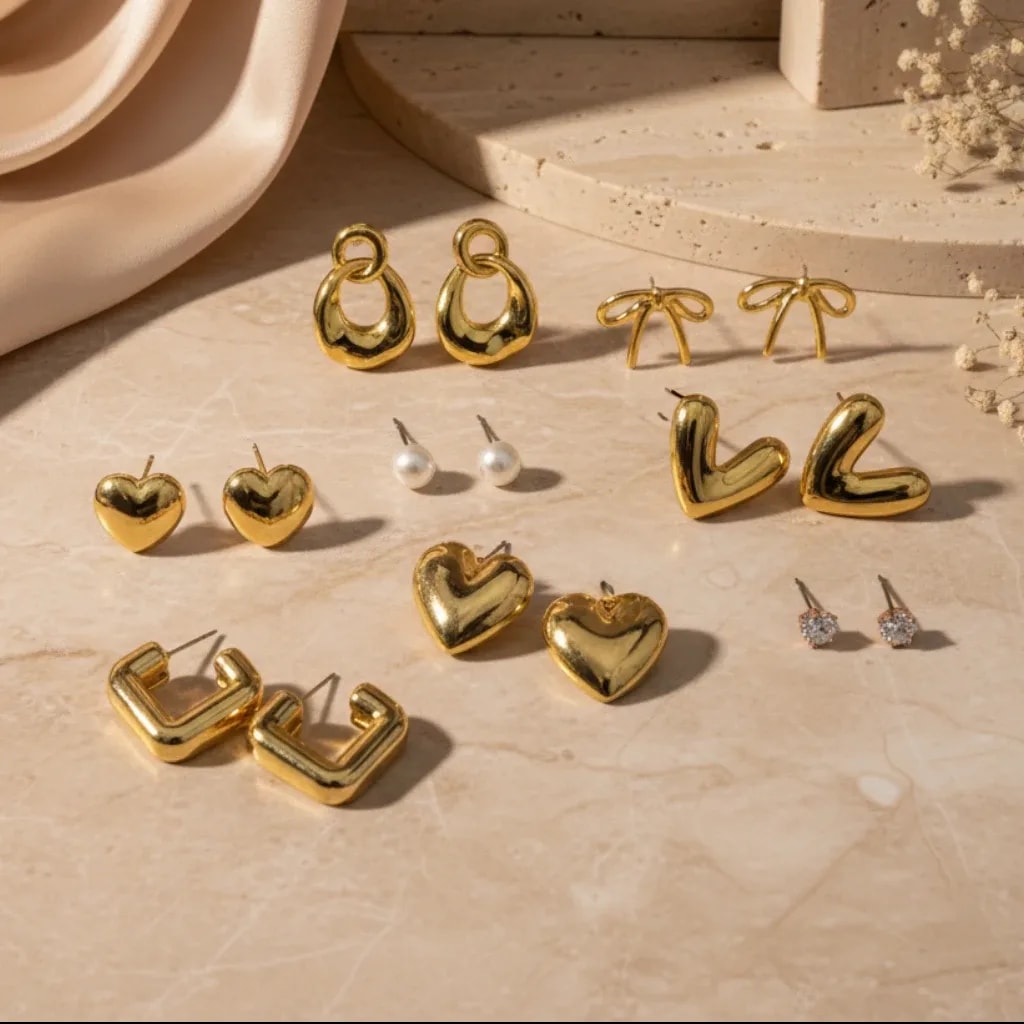 Gold-Tone Minimal Stud Earrings Set jewellery