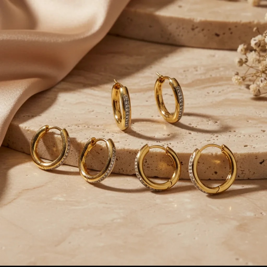 Gold-Tone Stone-Studded Hoop Earrings jewellery