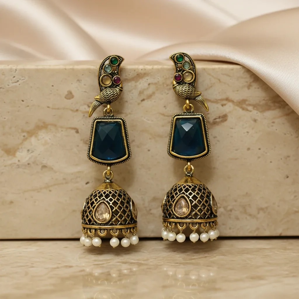Antique Gold-Tone Kashmiri Jhumka Earrings jewellery