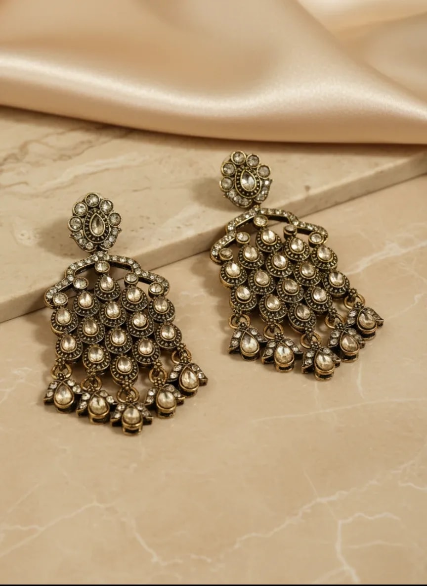Antique Gold-Tone Kashmiri Statement Earrings jewellery