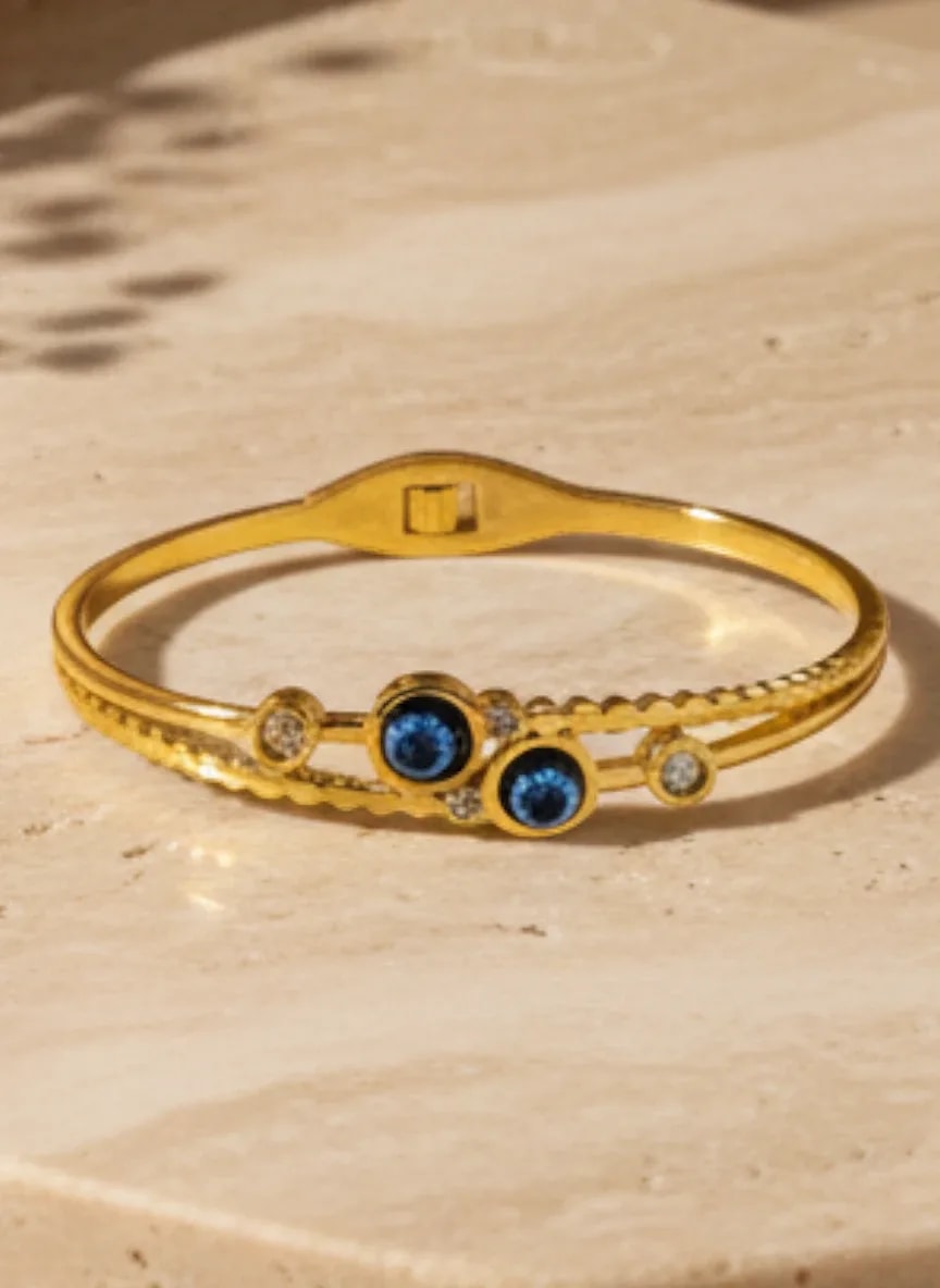 Gold-Tone Blue Stone Open Bracelet jewellery