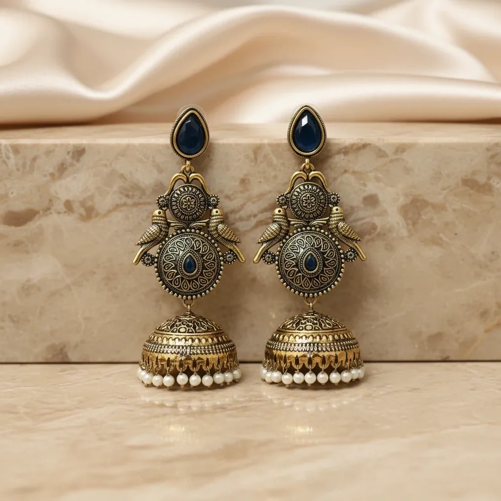 Blue Stone-Style Kashmiri Jhumka Earrings jewellery