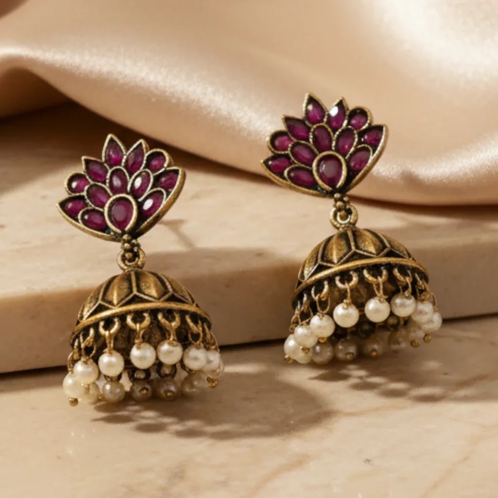 Magenta Floral Jhumka Earrings jewellery