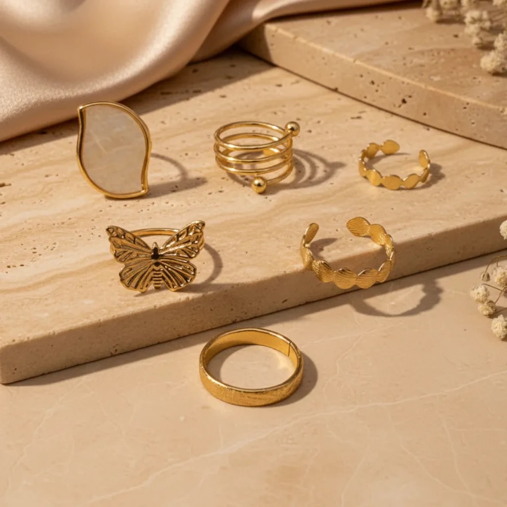 Gold-Tone Butterfly & White Accent Ring Set jewellery