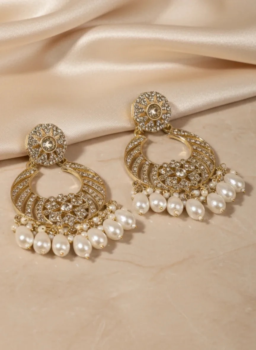 Gold-Tone Pearl Drop Chandbali Earrings jewellery