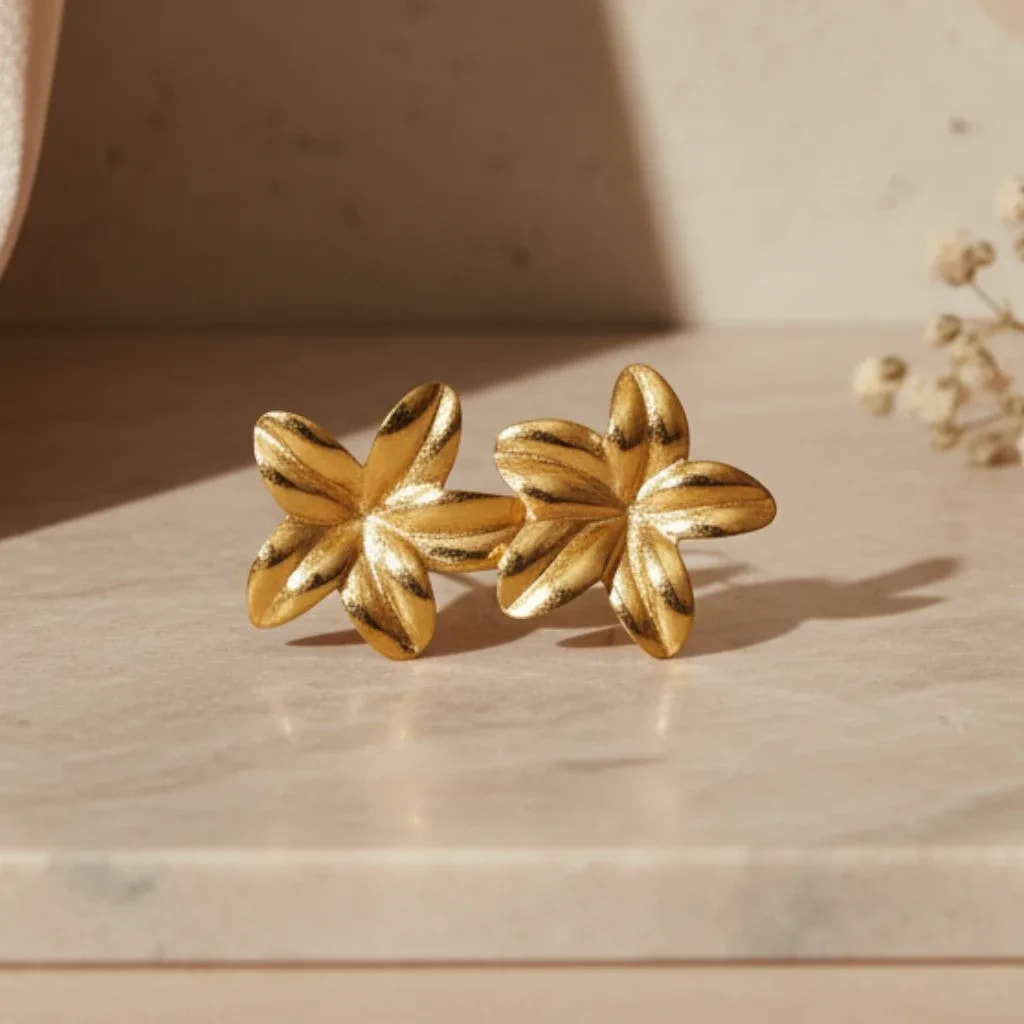 Golden Floral Stud Earrings jewellery