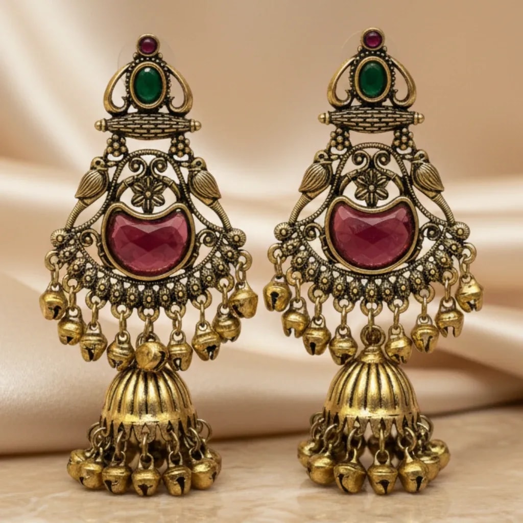Antique Gold-Tone Kashmiri Jhumka Earrings jewellery
