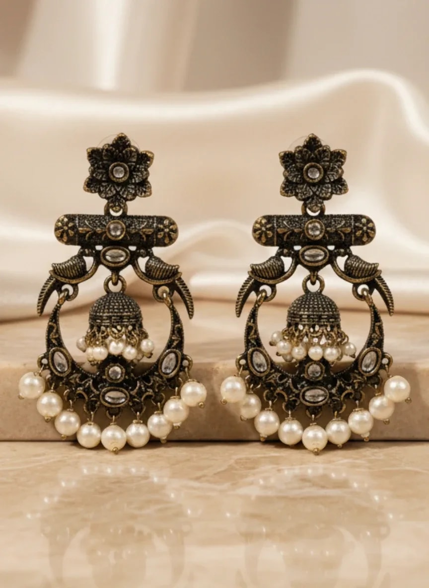 Antique Gold-Tone Kashmiri Pearl Drop Earrings jewellery