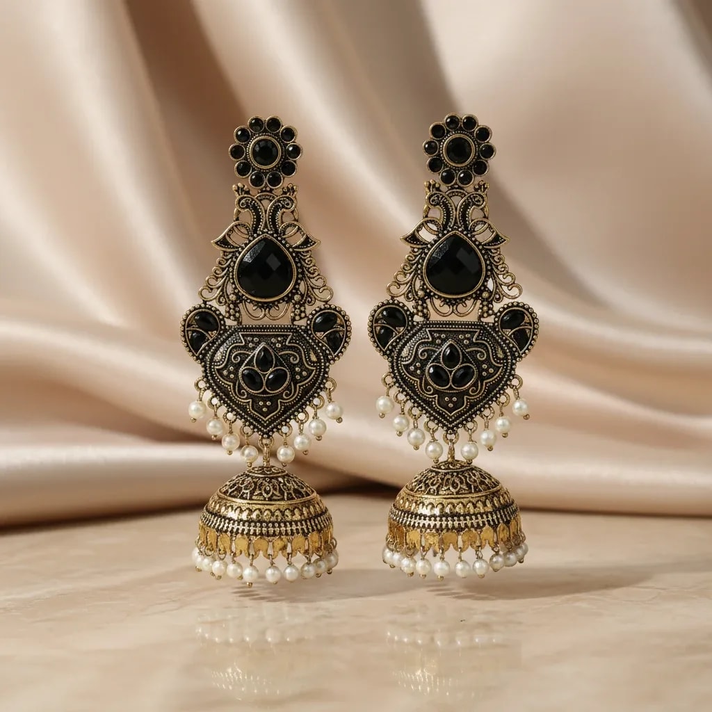 Antique Gold-Tone Kashmiri Jhumka Earrings jewellery