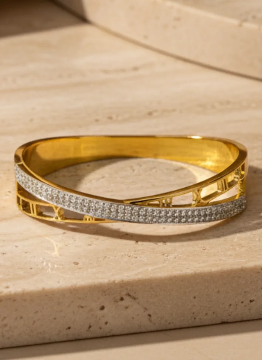 Gold-Tone Dual Layer Crystal Accent Bracelet jewellery
