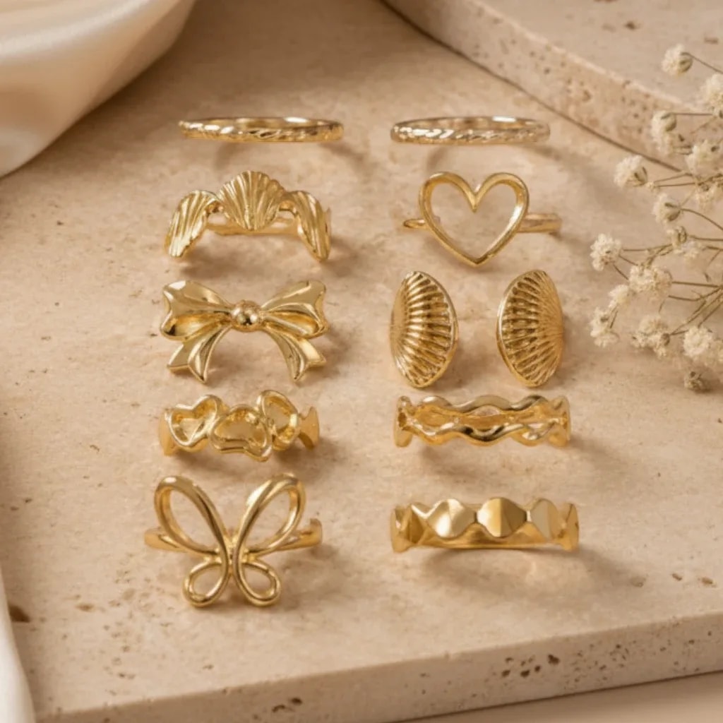Gold-Tone Assorted Minimal Ring Set jewellery