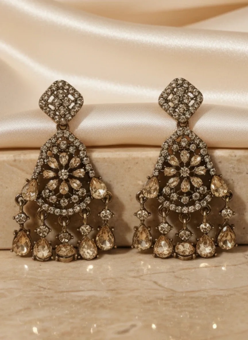 Gold-Tone Kundan Style Chandelier Earrings jewellery