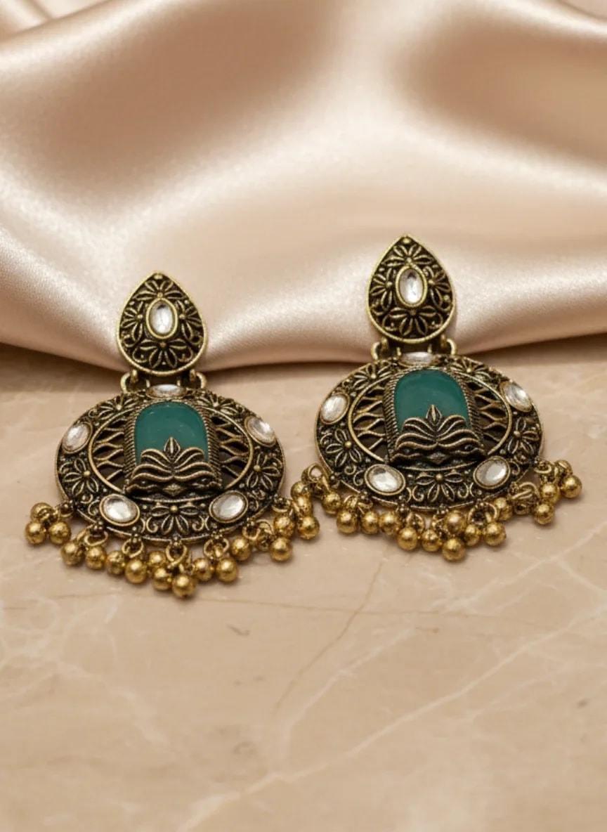 Antique Gold-Tone Kashmiri Statement Earrings jewellery